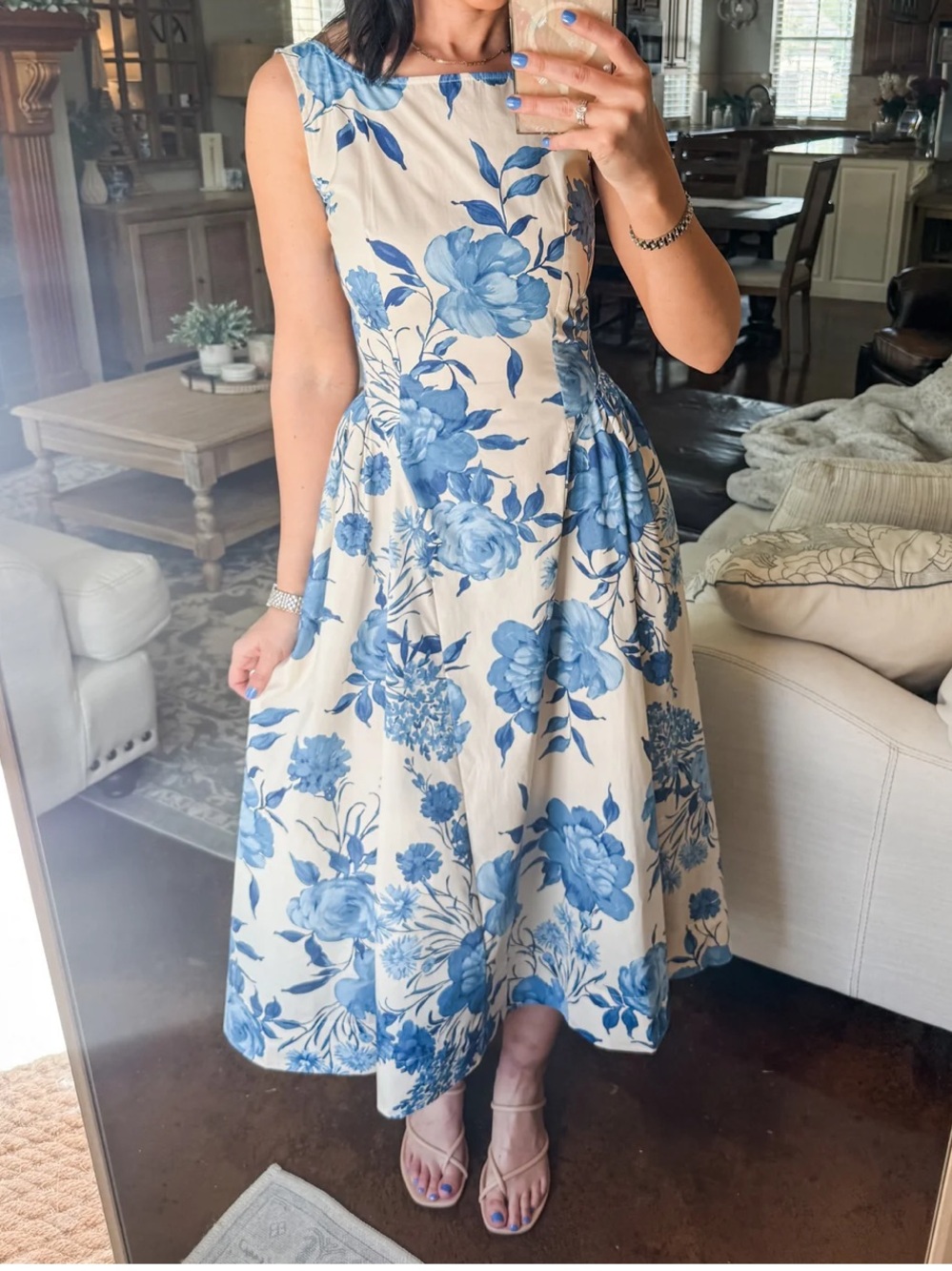 NEW Olivaceous Blue and Cream Floral Midi Dress Medium